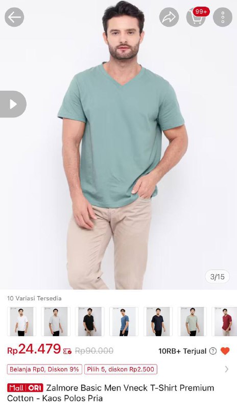 Temukan Zalmore Basic Men Vneck T-Shirt …