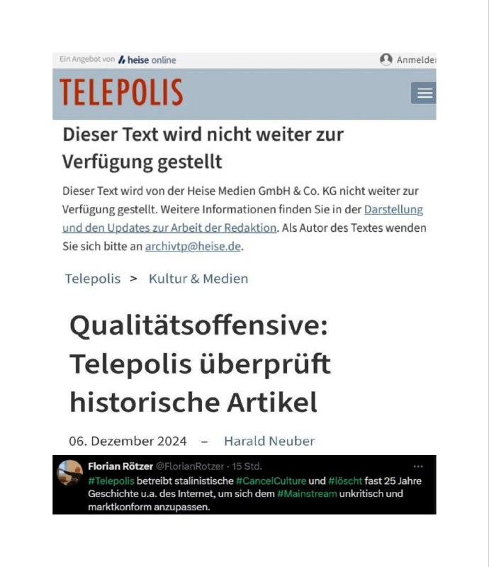 ***📓*** **Telepolis entfernt 25 Jahre Geschichte …