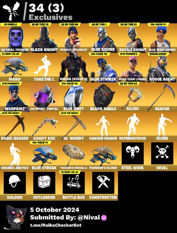 **82 skins + OG STW + …