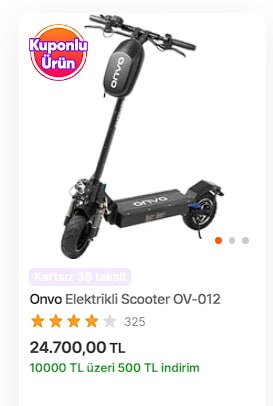 ***✅*** Onvo Elektrikli Scooter 500tl İndirimde …
