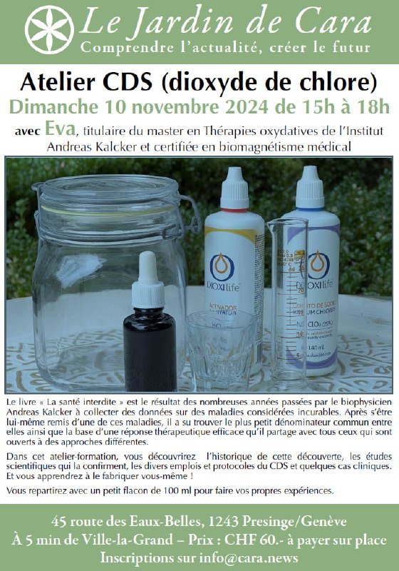 **Atelier CDS (Dioxyde de chlore) le …