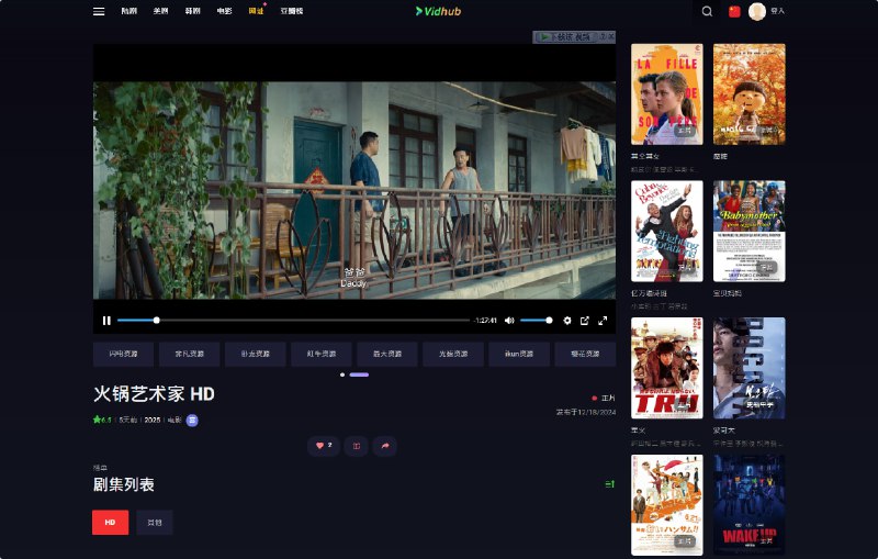 VidHub：在线影视网站，多个影视源解析可以选