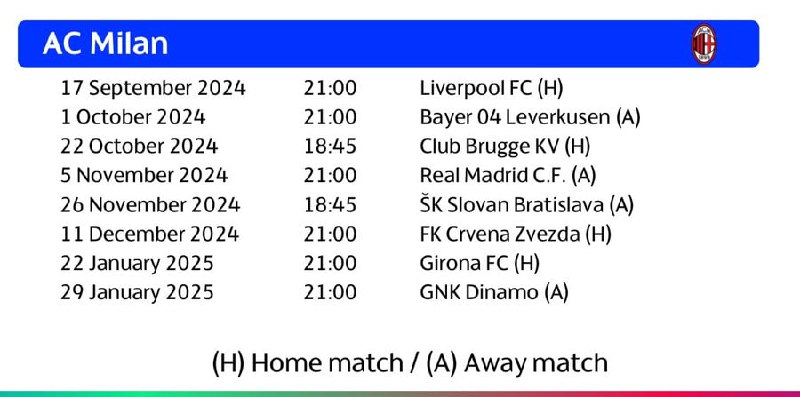 ***🗓*** "Milan"ning Chempionlar ligasidagi taqvimi.