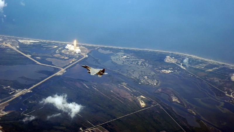 F-15 flying over a Space Shuttle …