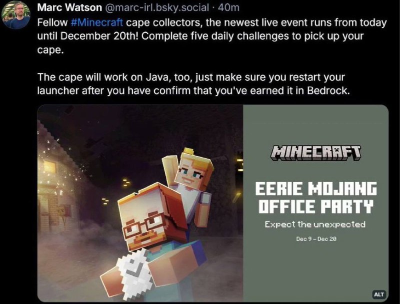 أكد أحد موظفي Mojang أن عباءة …