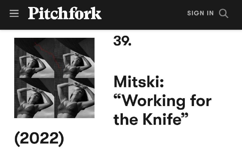 [Pitchfork](https://pitchfork.com/features/lists-and-guides/the-100-best-songs-of-the-2020s-so-far/) elege Working for the Knife …