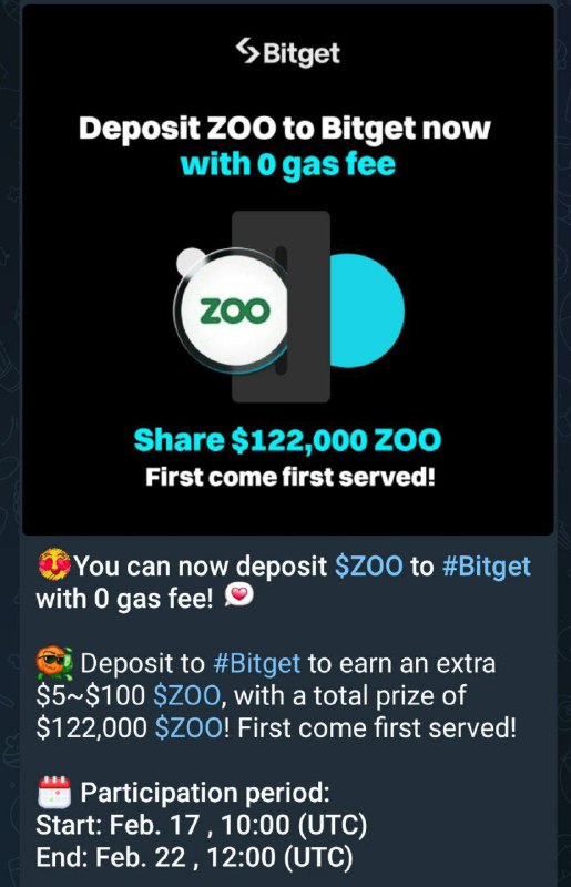 Deposit your $ZOO Token into Bitget …