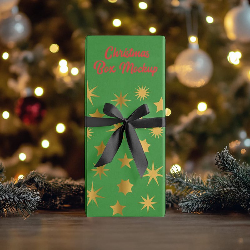 **Free Tall Christmas Box Mockup PSD**