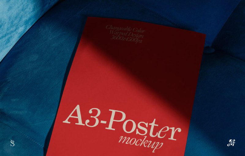 **Poster on a Blue Couch Mockup**