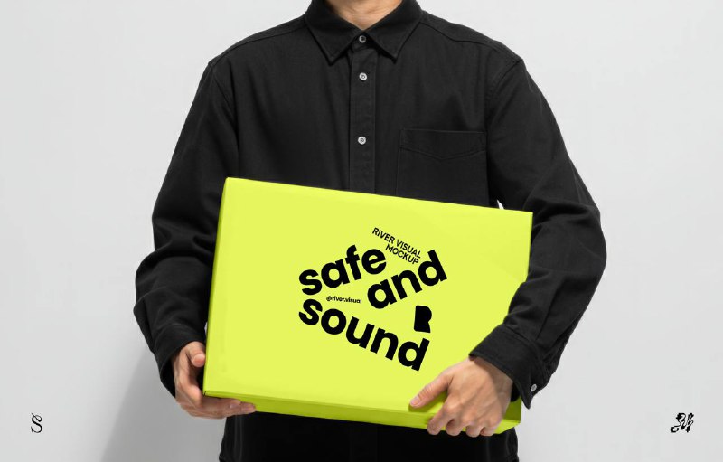 **Box Mockup with man standing**