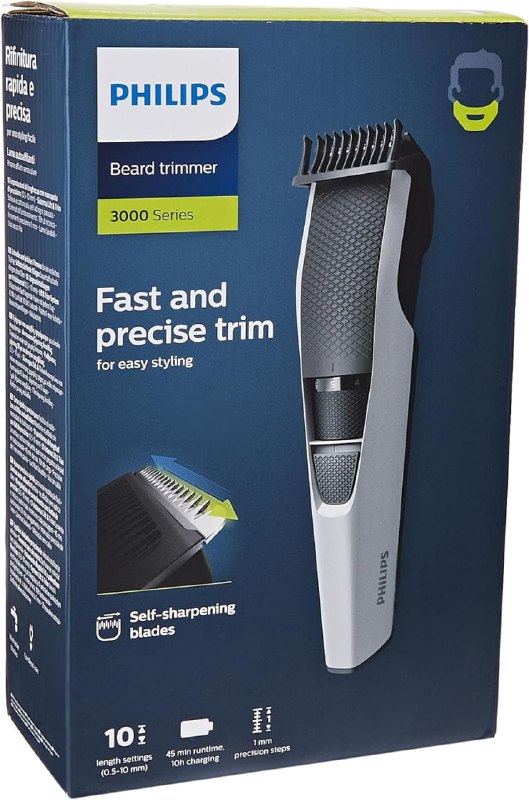 Philips Beardtrimmer serie 3000, regolabarba con …