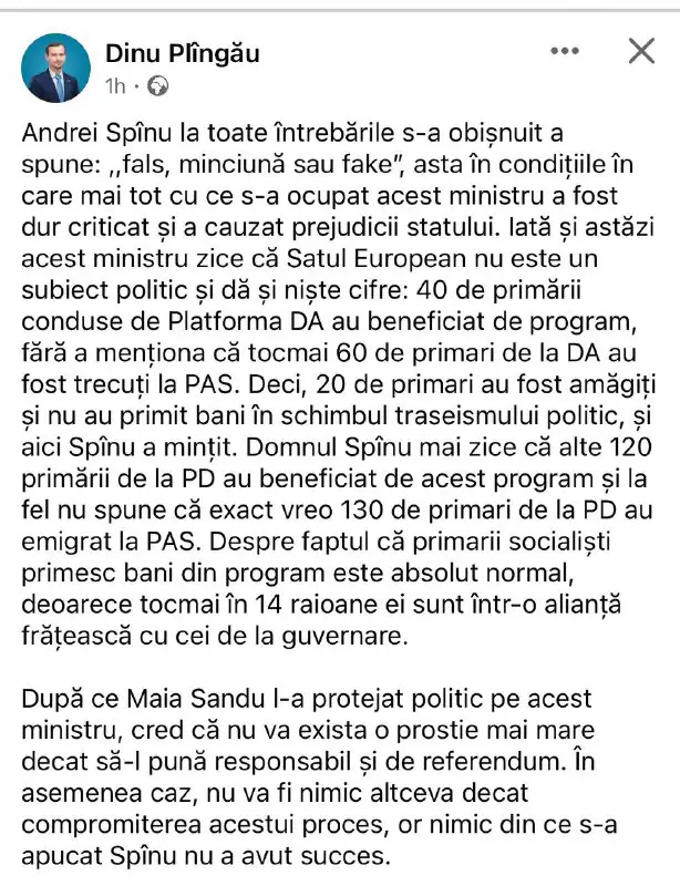 ***🔥*** **Dinu Plîngău, președintele PPDA:**