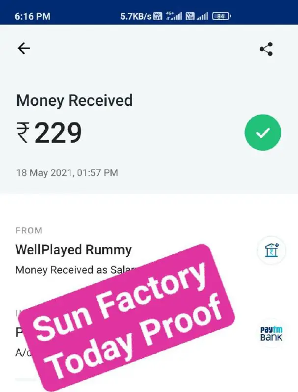 Sun Factory Today My Proof ***✅******☝️***