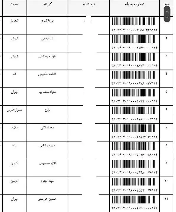 **ارسالیهای قاب 1403/1/18