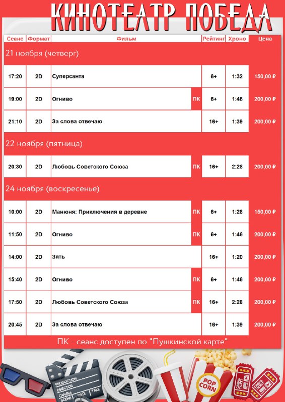 **Расписание кинотеатра "Победа" с 21 по …