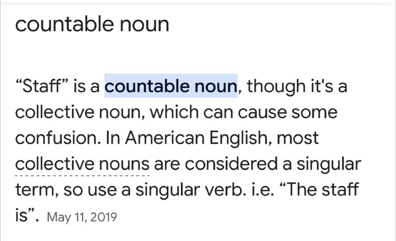 Yes, ***staff*** is countable but can …