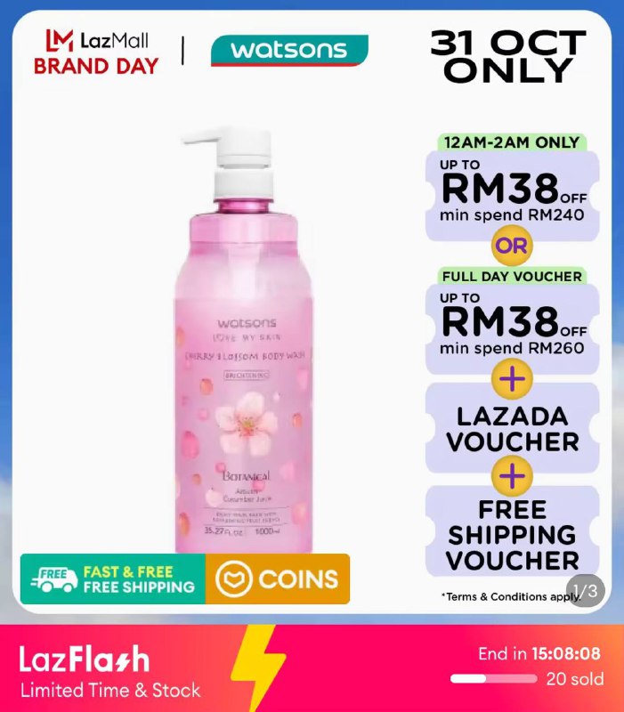 WATSONS Body Wash-Cherry Blossom 1000ml