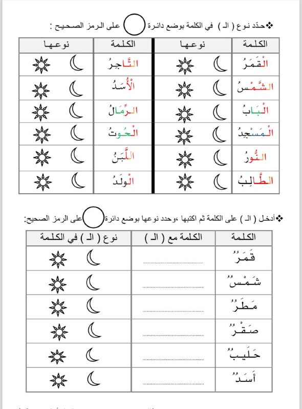 تدريب على تحديد ال في الاسم