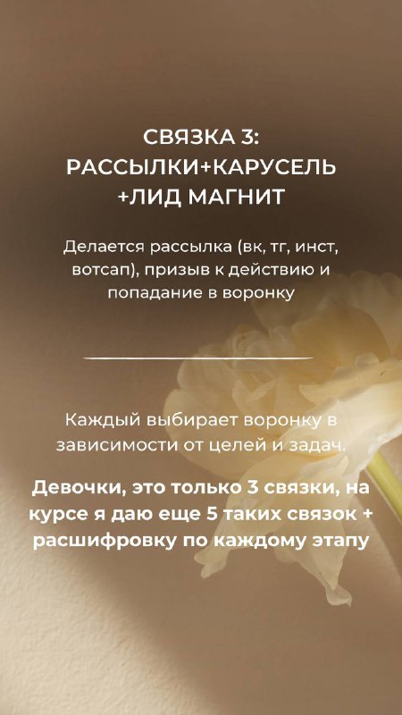 Связка 3: рассылки+карусель+лид магнит. Делается рассылка …