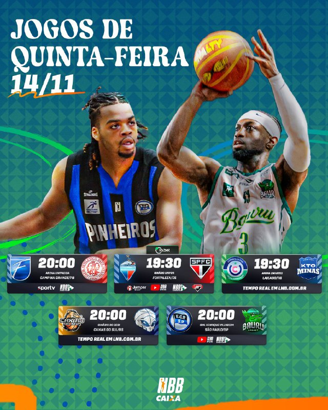 Quinta-feira recheada aqui no [#NBBCAIXA](https://twitter.com/hashtag/NBBCAIXA)! ***🏀***