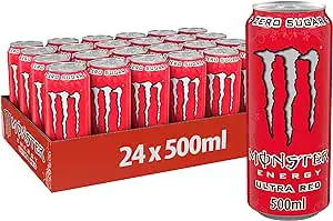 ***👀*** Monster Energy Ultra Red – 24 Lattine da 500 ml, Energy Drink Zero Zuccheri e Poche Calorie