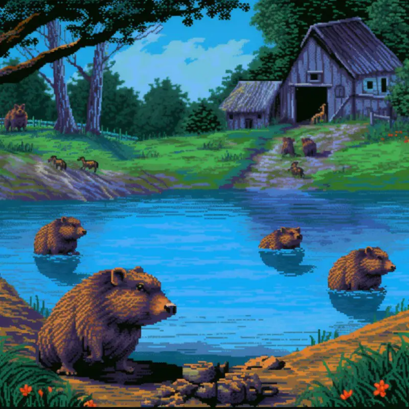 1994 DOS videogame screenshot with capybaras