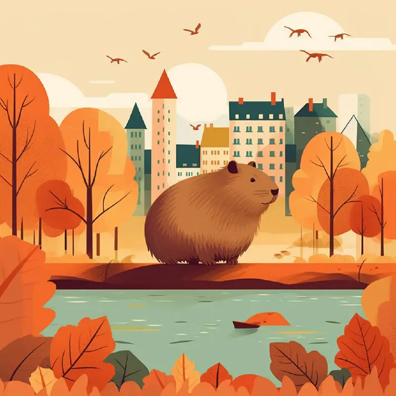 capybara in an autumn city, vector …