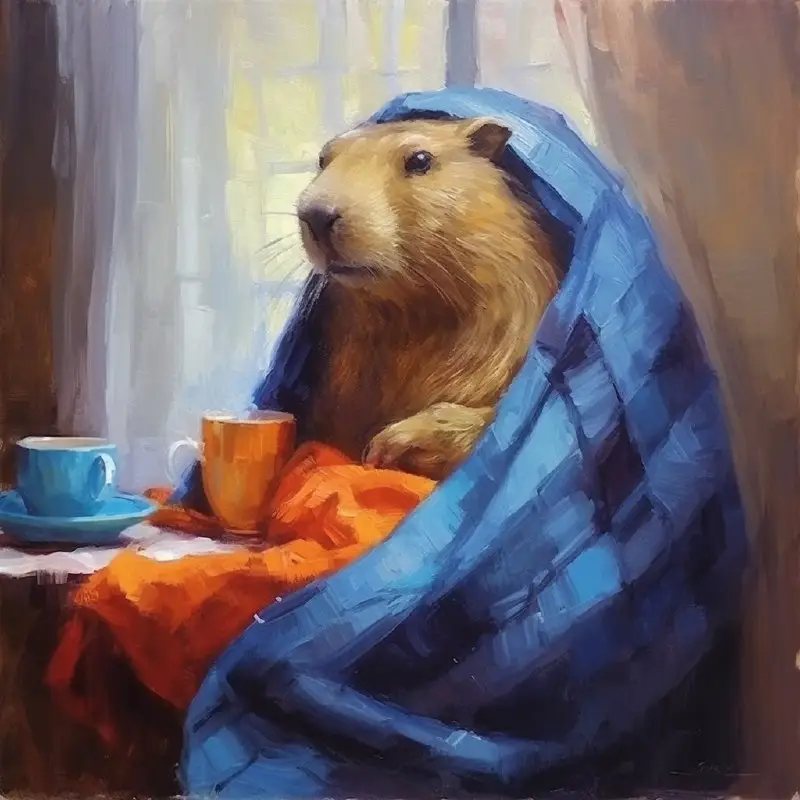 capybara in a cozy apartment sitting …