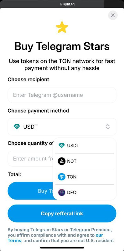 **Покупка звёзд без KYC**[**SPLIT**](http://split.tg/?ref=UQDPW890IR0PoKoOevRNRXwWEVAym2xfSSfeBg5VoWnJKPbl) **Закупаем NFT