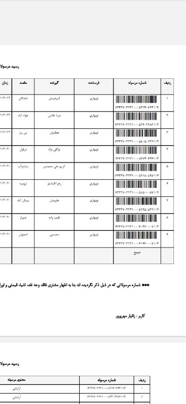 لیست ارسالی های ۱۵ آبان***?***