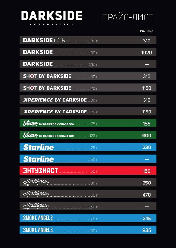 ***🥷🏾***Рекомендованный прайс от компании Darkside на …