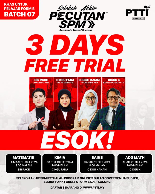 **Esok sesi pertama Selekoh Akhir SPM …