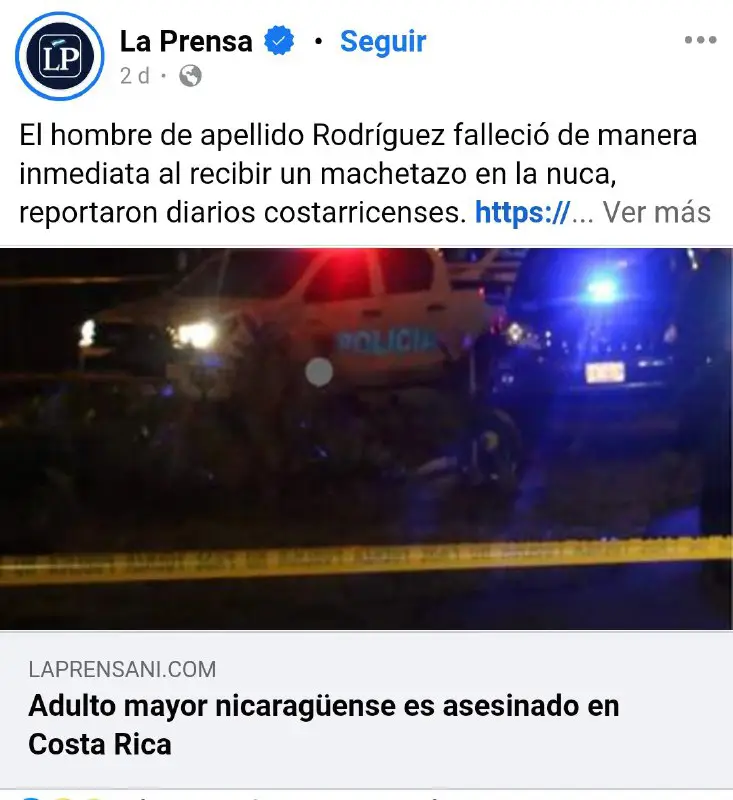 Adulto mayor nicaragüense es asesinado en …