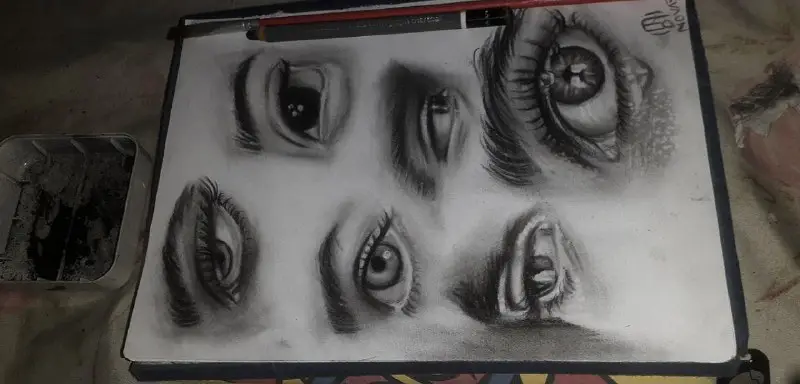 Charcoal drawing of beautiful eyes