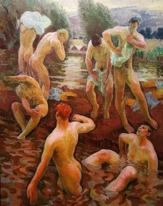 Troops bathing on the Struma, 1917