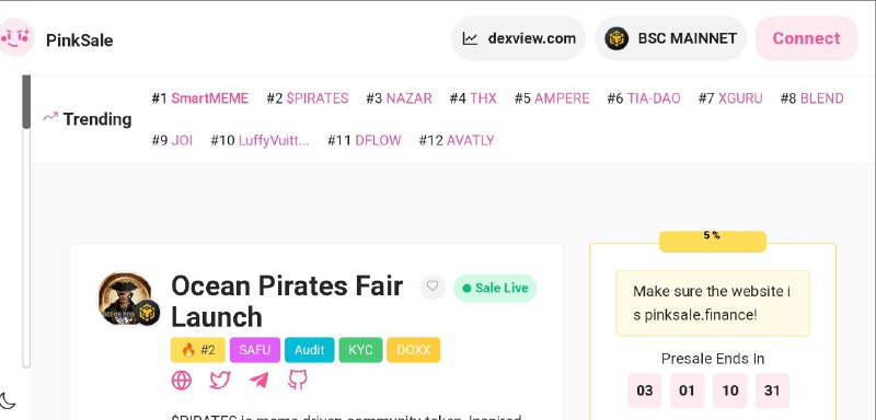 $PIRATES trending 2 on pinksale!!