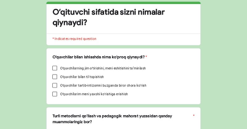 Sizga ikkita savolimiz bor. [Ushbu soʻrovnoma](https://mohir.dev/lRHk) …