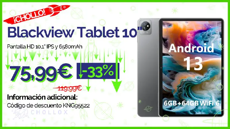 ***🔰***Android 13 Tablet 6GB+64GB WiFi 6 6580mAh Android 13, Cámara 5MP+2MP