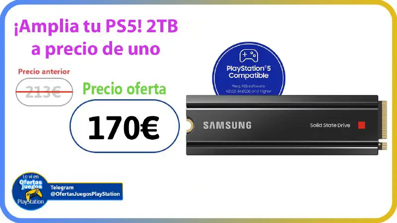 Ampliación SSD 2TB Samsung 980 Pro con disipador para [#PS5](https://i.ibb.co/sWZ94KY/ofertasjuegoses.png)BAJONAZO SUPREMO de 213 a solo 170€, **su nuevo precio mínimo …