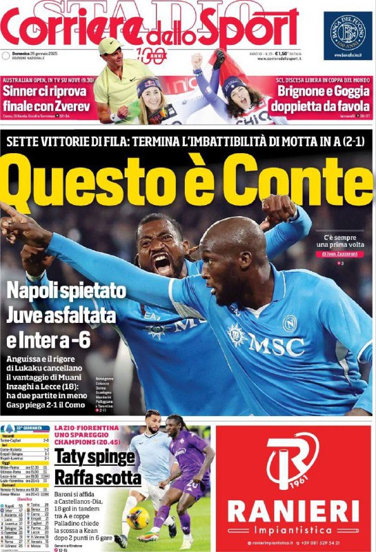 Prima Pagina del Corriere dello Sport.