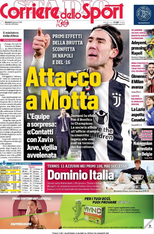 Prima Pagina del Corriere dello Sport.