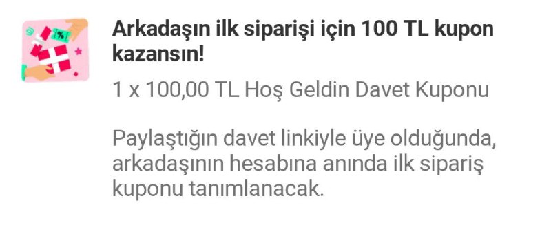 Yemeksepeti'nden ilk siparişini vermen için 100,00 …