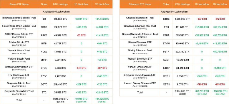 **Притоки в BTC-ETF склали 9,098 BTC …