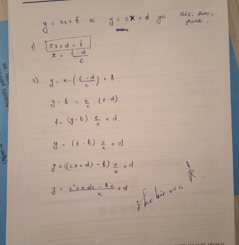 #savol y=ax+b toʻgʻri chiziqni y=cx+d toʻgʻri …