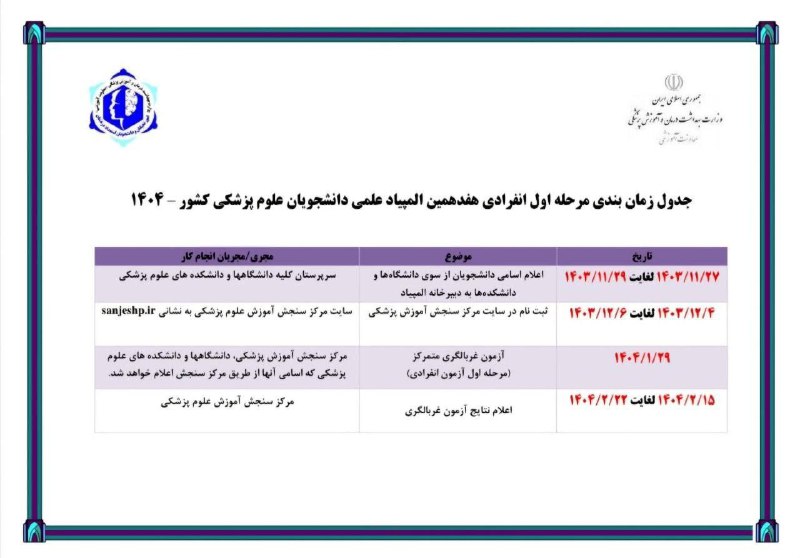 ***?*** **تقویم زمان بندی آزمون مرحله …