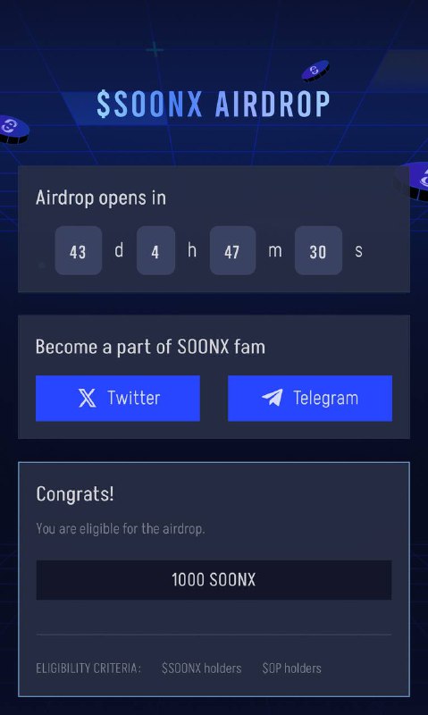 Airdrop soonx នេះសម្រាប់អ្នកដែលមាន $OP​នៅក្នុង wallet អាចចូលឆែកបាន។