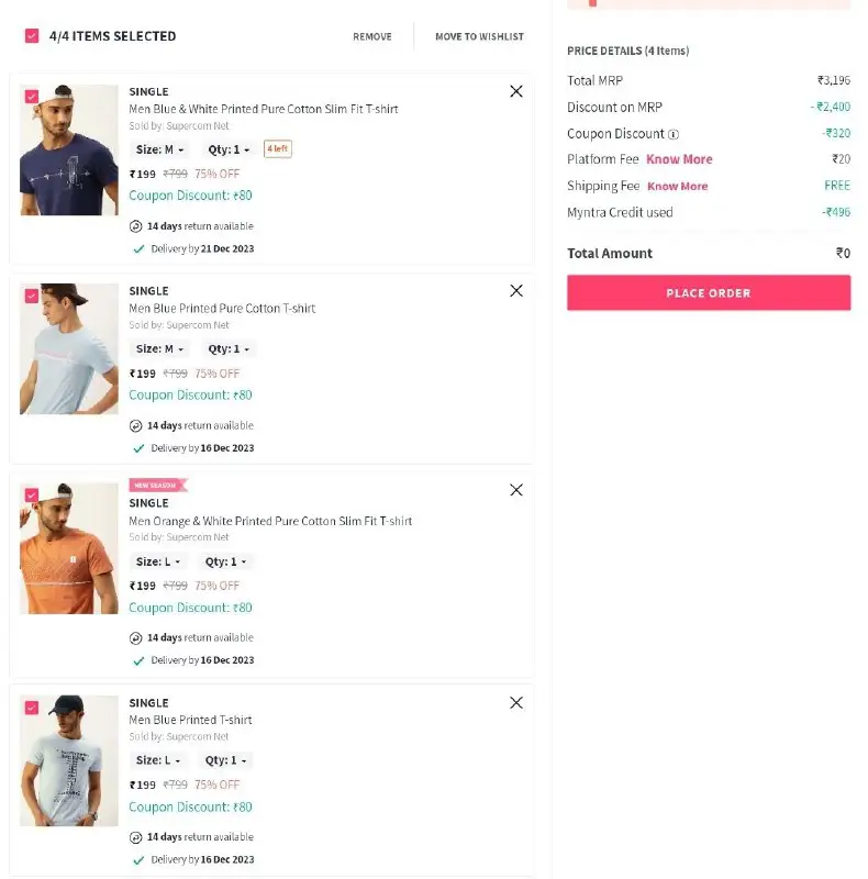 Loot 4 T-shirts At ₹496 ( …