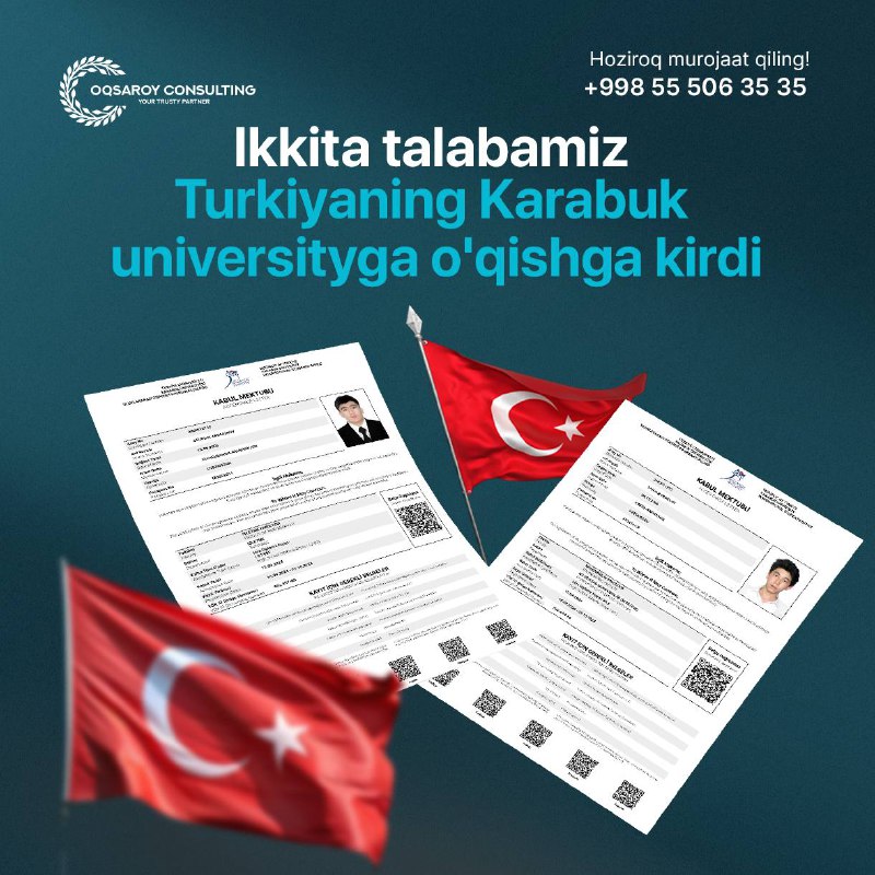 Yana 2ta o’quvchimiz Turkiya universitetiga o’qishga …