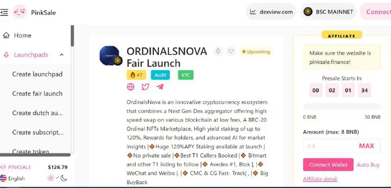 ***Ⓜ️******⚪️******🦎***ORDINALSNOVA Pinksale Fair Launch!