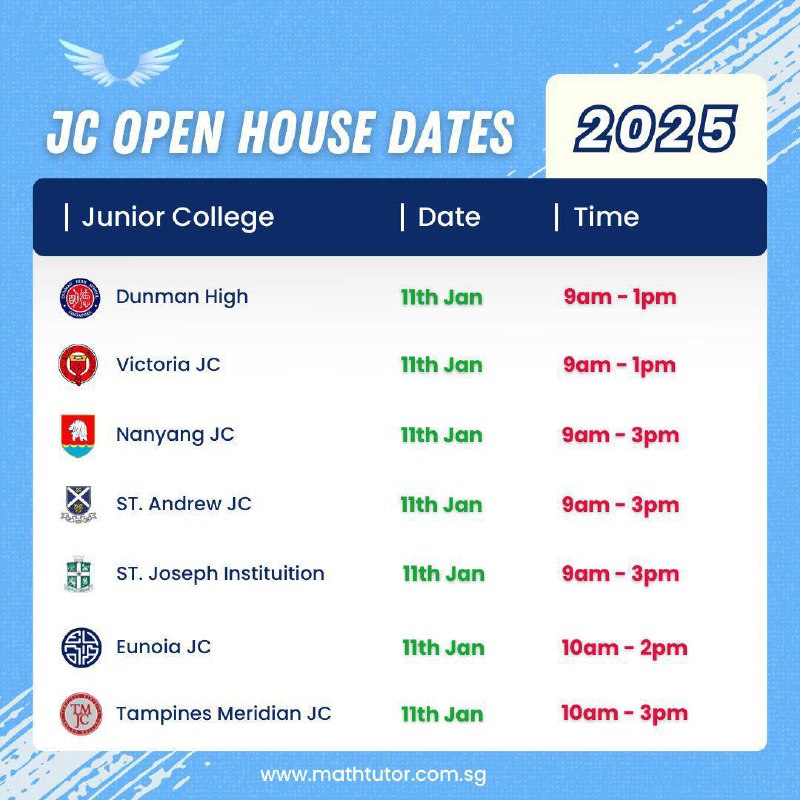 **JC Open House 2025 Dates**